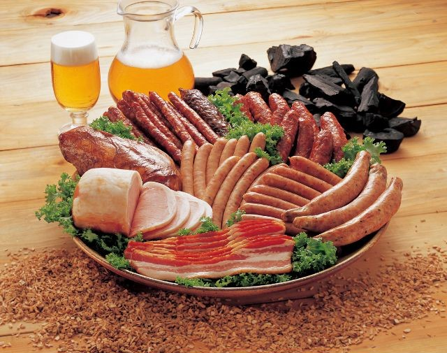 A plate full of processed meat