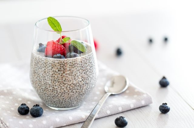 a glass of chia seed pudding