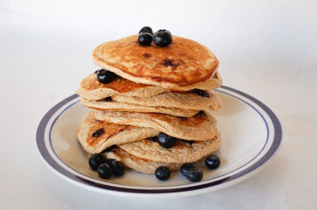 protein pancakes with blueberry on top