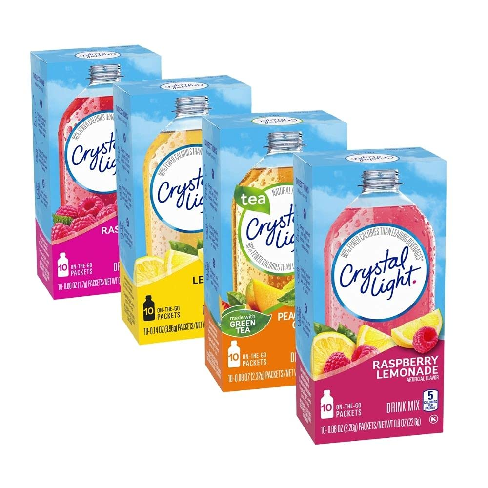 four different packages of crystal light drink (Is Crystal Light Good For Weight Loss?)