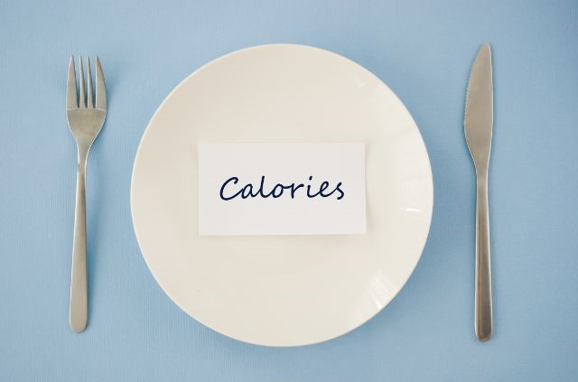 a white plate with the text calories written on it