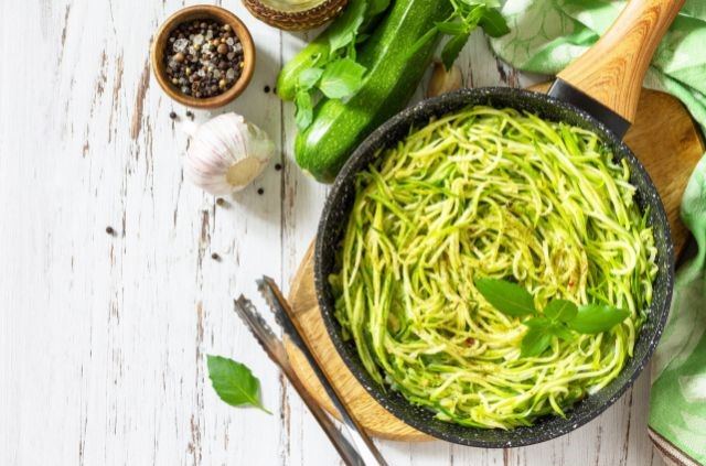 a bowl of zucchini noodles