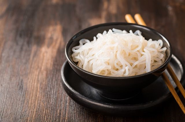 a bowl of shirataki noodles