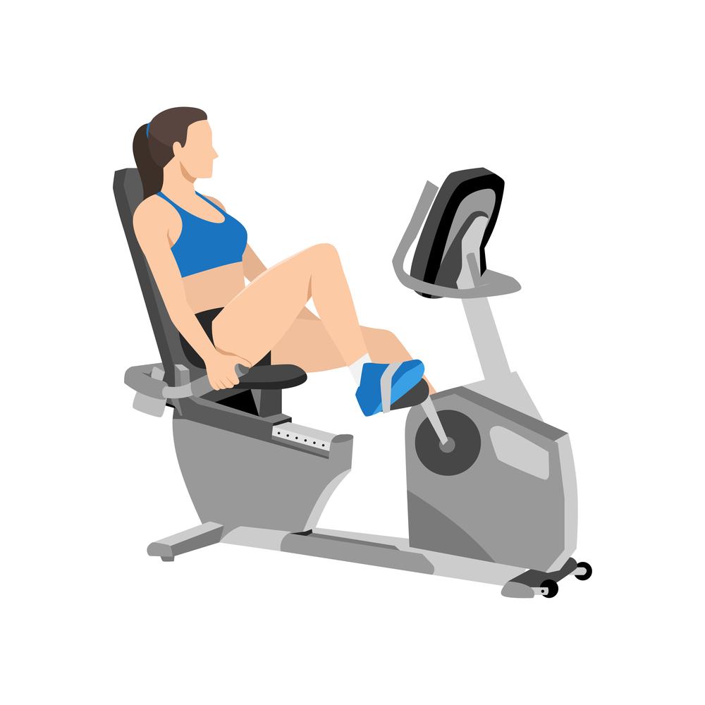 Woman doing recumbent bike cardio exercise ( is a recumbent bike good for weight loss )