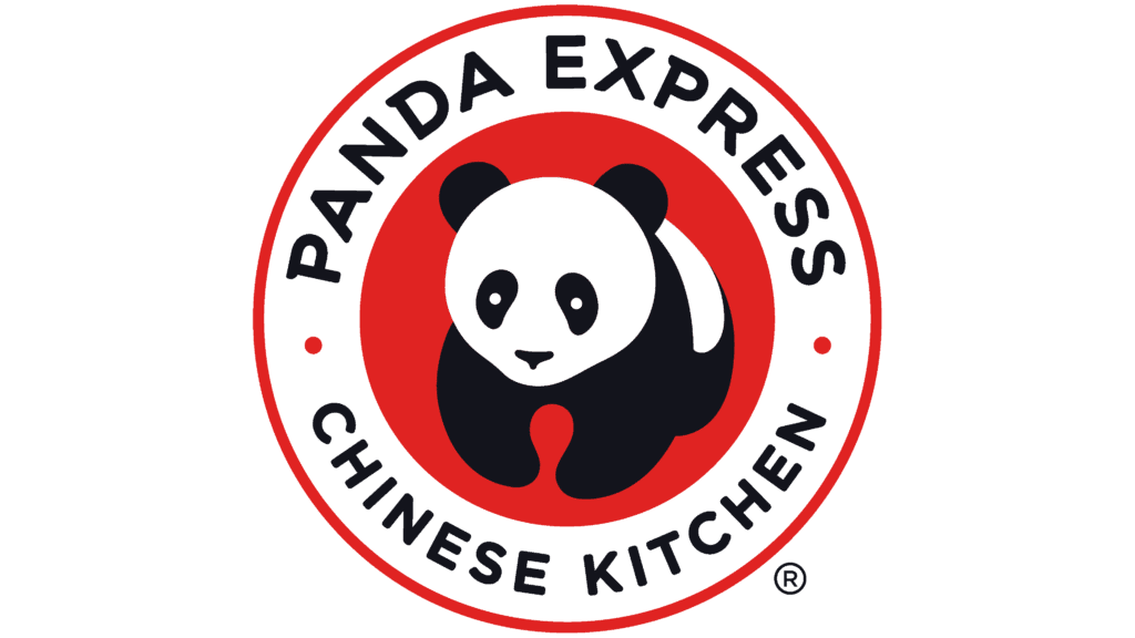 Logo of Panda Express featuring a stylized panda bear with black ears, eyes, and shoulders with the rest of the body in white. The panda is centered within a red circle with the words 'Panda Express' in white uppercase letters and 'Chinese Kitchen' in smaller uppercase letters below. The outer edge of the circle is black with a thin red outline. (is panda express good for weight loss?)