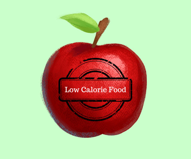 An apple with a "Low Calorie Food" stamp on it.